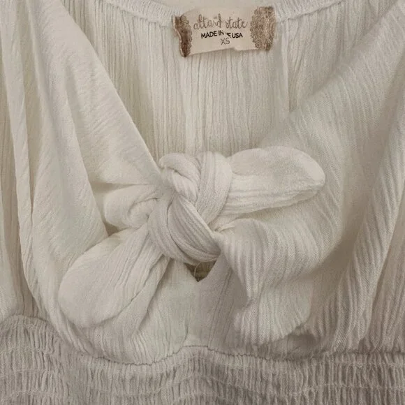 White V Neck Long Sleeves Cropped Top XS - Coquette Boho Essential - Picture 6 of 10